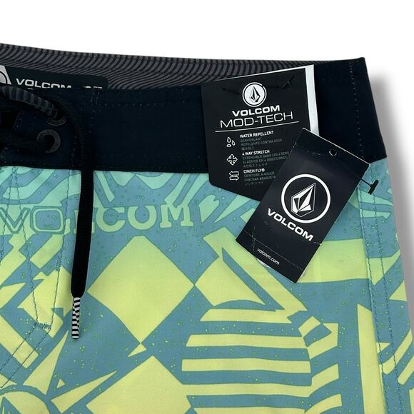 Volcom Ringer Mod Tech Swim Trunks Big Boys Size 28 16 Large Shadow Lime - Picture 3 of 6